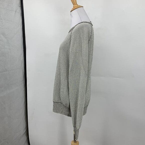 Theory Sweater Womens S Small White Black Oversized Striped Tweed Pullover - Picture 4 of 10